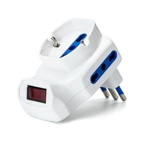 Adattatore a 3 vie - 2 P17/11 & 1 P40 (short) - con interruttore - bianco