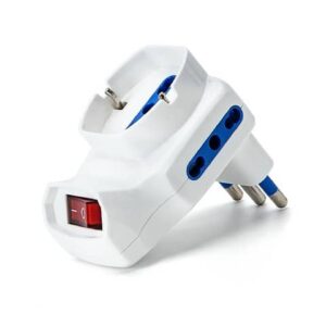 Adattatore a 3 vie - 2 P17/11 & 1 P40 (short) - con interruttore - bianco