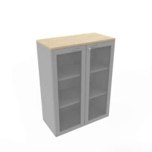 Armadio medio ante vetro telaio MDF, top rovere scocca trama antracite