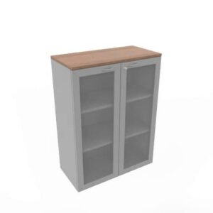 Armadio medio ante vetro telaio MDF, top noce canaletto scocca trama antracite