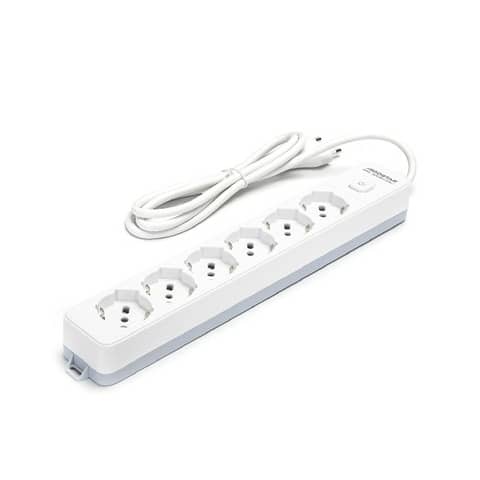 Multipresa con interruttore 16A - cavo 1,5 m - bianco e grigio Aigostar a 6 vie