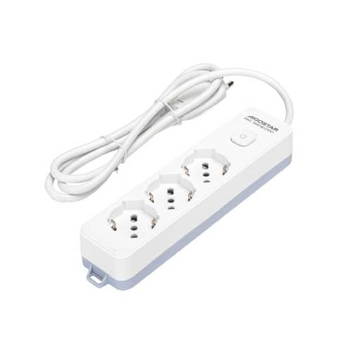 Multipresa con interruttore 16A - cavo 1,5 m - bianco e grigio Aigostar a 3 vie
