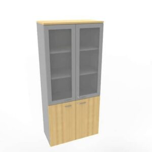 Armadio alto con ante basse faggio e alte in vetro telaio MDF scocca trama