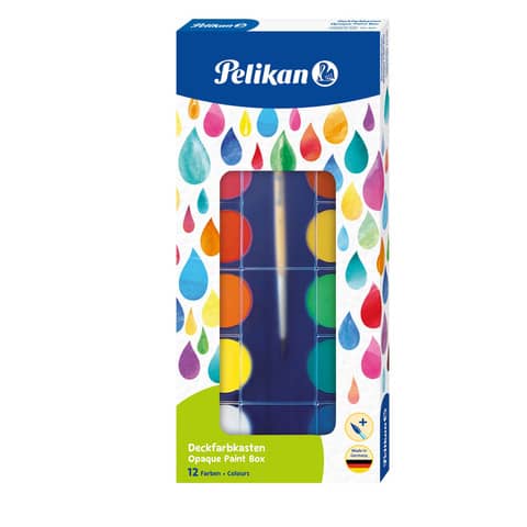 Watercolours in palette with lid and Pelikan brush - 12 colours