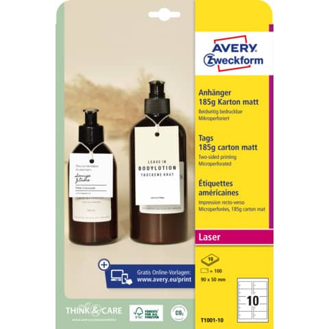 Cartellini rettangolari micro-perforati Avery in cartoncino da 185 g in