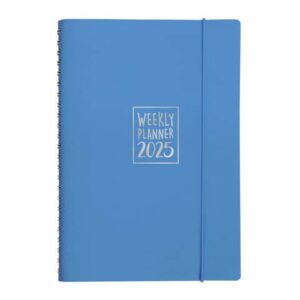Biembi Weekly Diary 2025 light blue spiral bound with leather cover