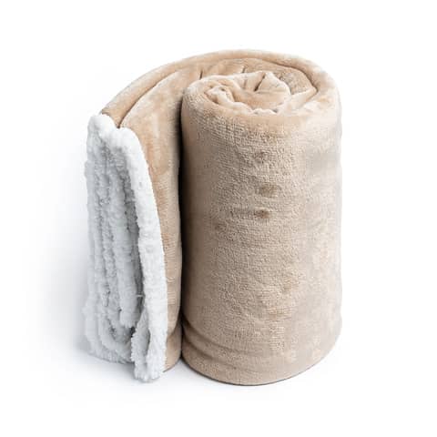 Liriope fleece and sherpa blanket - beige/white