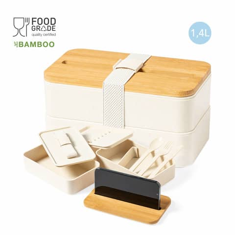 Lunch box Graftan a 2 scomparti con posate, porta smartphone e coperchio in