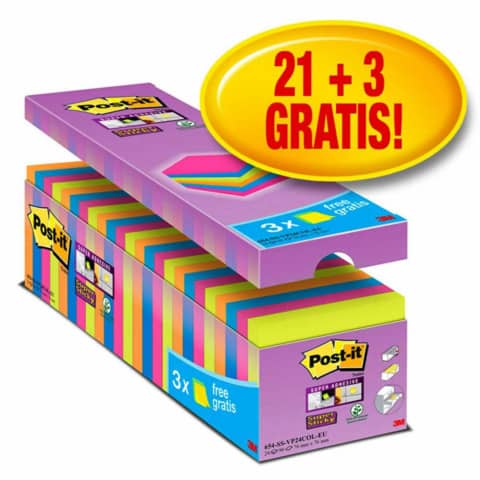 Post-it® Super Sticky 76x76 mm sheets assorted colours neon Value Pack
