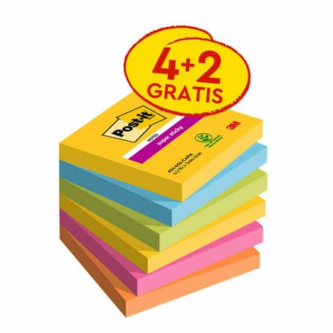 Foglietti Post-it® Super Sticky Carnival 76x 76 mm conf. 4 blocchetti +