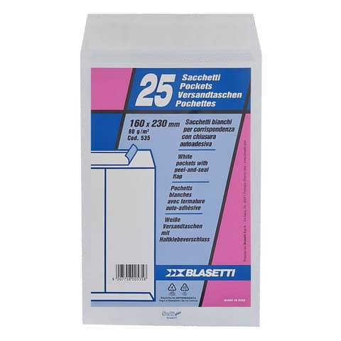 Busta a sacco Blasetti Self bianco - 80 g/m2 - in conf. 25 buste - 160x230 mm
