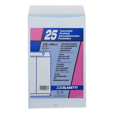 Busta a sacco Blasetti Self bianco - 80 g/m2 - in conf. 25 buste - 230x330 mm