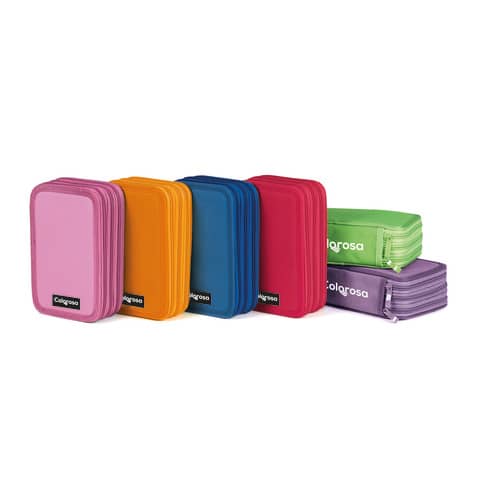 Astuccio a 3 zip Colorosa tinta unita 13x20x7 cm - 6 colori assortiti -