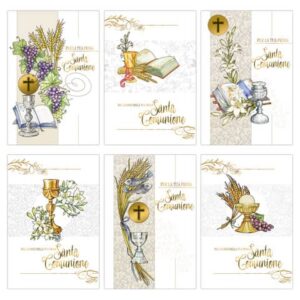 Biglietti augurali Prima Comunione Biembi oro 12x18 cm conf. da 6 pezzi