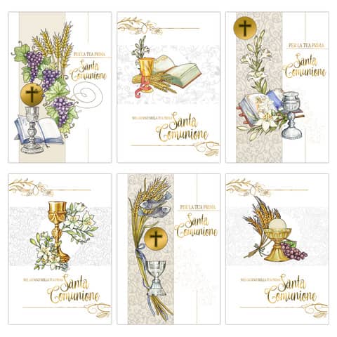 Biembi First Holy Communion greeting cards gold 12x18 cm pack of 6
