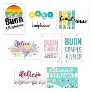 Biglietti augurali Biembi Compleanno 12x18 cm conf. 8 pezzi assortiti - Happy