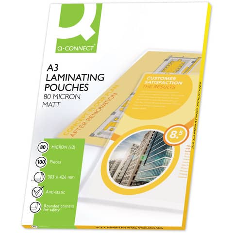 Pouches per plastificatrici Q-Connect 303x426 mm opache 80 micron conf. 100 pz