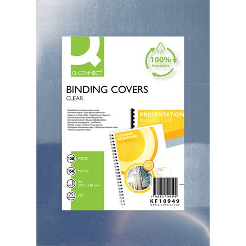 Copertine lucide per rilegatura Q-Connect in PET A4  150 micron -