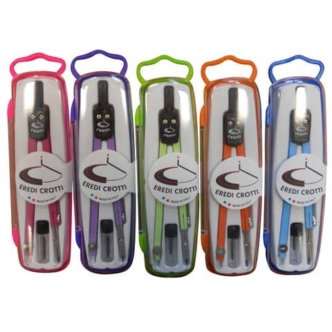 Compasso scolastico Eredi Crotti 2 accessori - conf. 5 colori assortiti