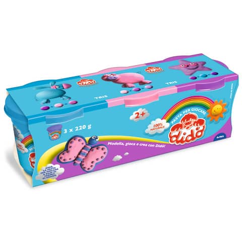 Pasta modellabile Didò Tris 220 g - conf. 3 pezzi - azzurro, viola, rosa -