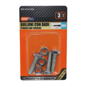 Bulloni con dadi Emi M8 x 30 mm - conf. 3 pezzi -