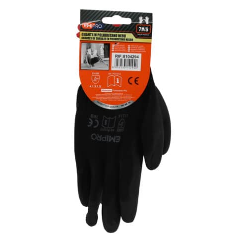 Guanti da lavoro in poliuretano Emi 7/S - nero - EN 388 4131X -