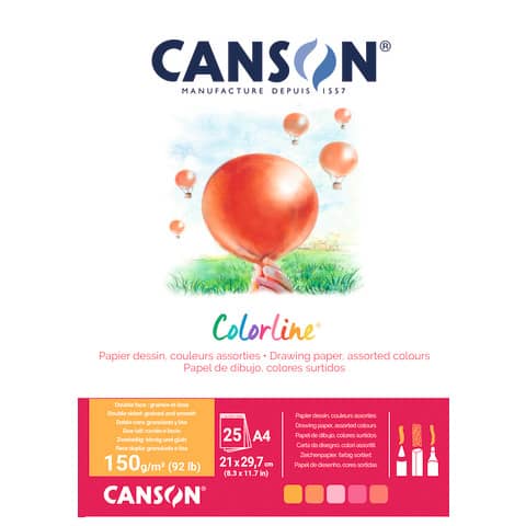 Canson Colorline® A4 150 gsm drawing pad 25 ff assortment Fire