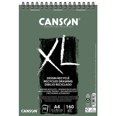 Blocco spiralato sul lato corto Canson XL Recycled 50 ff 160 g/m² A4
