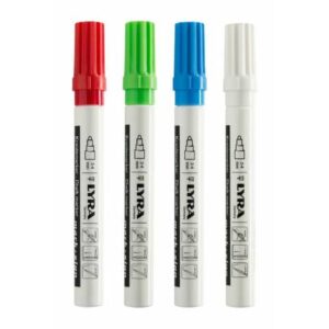 Marcatore a gesso liquido Lyra bianco p. tonda 2-4 mm - conf. 4 colori