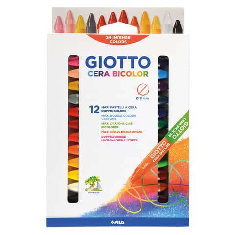 Pastelli a cera Giotto Bicolor in conf. da 12 colori assortiti