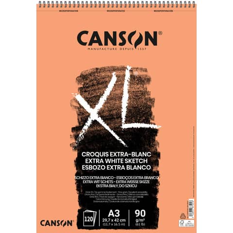 Blocco spiralato Canson Extra Blanc XL 120 ff A3 90 g/m²