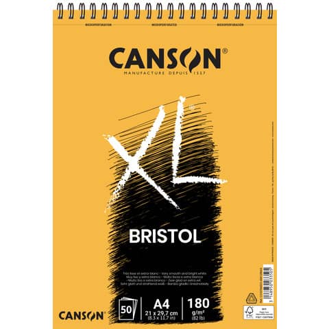 Blocco spiralato Canson Bristol XL 50 ff A4 180 g/m²