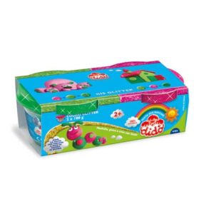 Pasta modellabile Didò Bis Glitter 100 g - conf. 2 pezzi - magenta e verde -