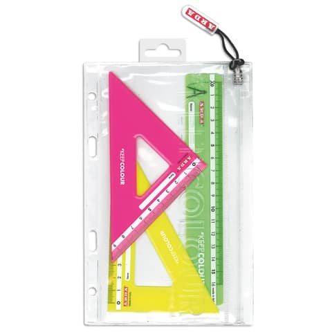 Miniset 3 pezzi da disegno in busta con zip Arda - 2 squadre 45°e 60° +