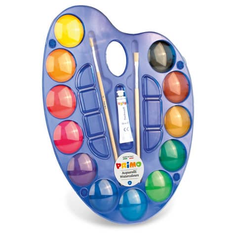 Watercolours Primo Ø 44 mm in a pack of 12 assorted colours + palette -