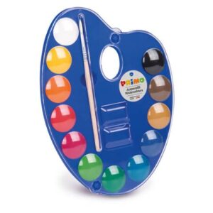 Acquerelli Primo Ø 25 mm in conf. da 12 colori assortiti + tavolozza -