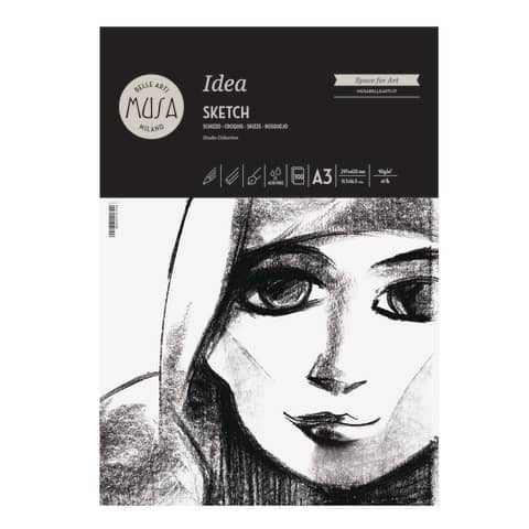 Blocco collato Belle Arti Musa Idea Sketch - 90 g - A3 100 fogli -