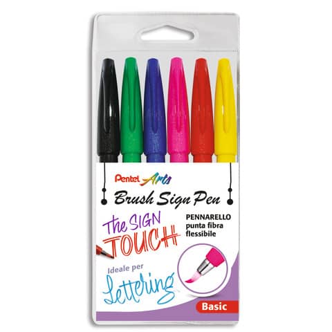 Brush Sign Pen Pentel pennarello con punta in fibra in blister 6