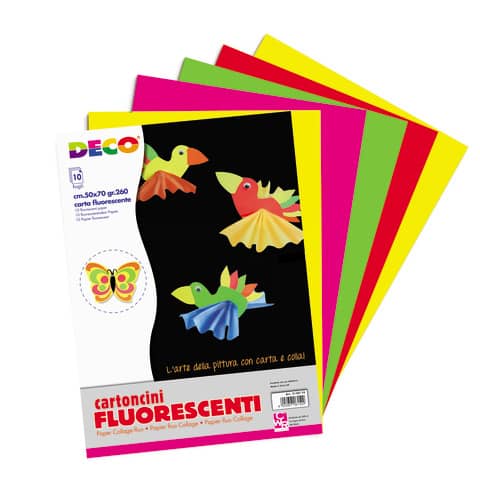 Cartoncini Fluo Deco formato 50x70 cm colori assortiti 260 g -