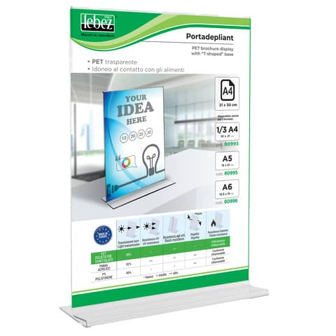 Portadepliant in PET Lebez con base a T formato A4 21x30cm -