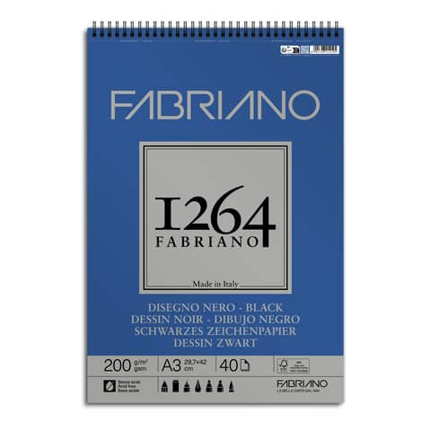 Blocco da disegno spiralato 1264 200 g - 40 fogli neri