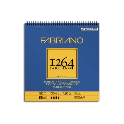 blocco spiralato Fabriano 1264 schizzi 90 g 30x30 cm - 120 fogli -