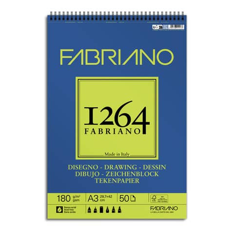 Blocco da disegno spiralato 1264 180 g - 50 fogli A3 -