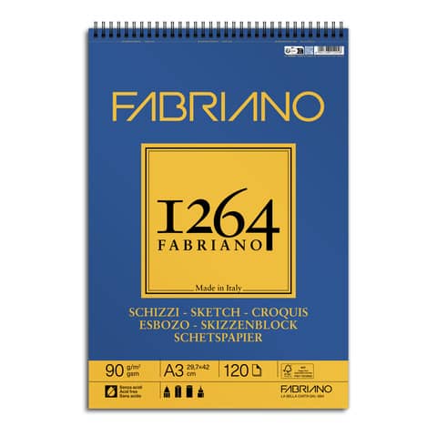 Blocco spiralato Fabriano 1264 schizzi 90 g A3 - 120 fogli -