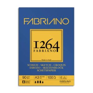 Blocco collato Fabriano 1264 schizzi 90 g A3 - 100 fogli -
