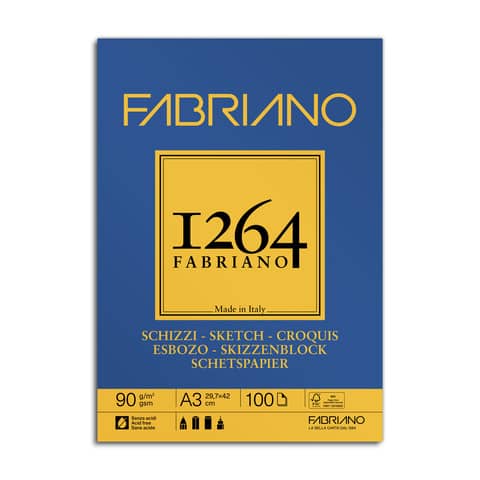 Blocco collato Fabriano 1264 schizzi 90 g A3 - 100 fogli -
