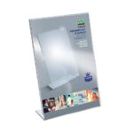 Portadepliant in acrilico con base a L Lebez formato 10x15 cm - verticale -