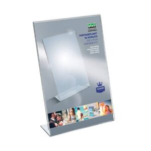 Portadepliant in acrilico con base a L Lebez formato 10x15 cm - verticale -