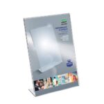 Portadepliant in acrilico con base a L Lebez formato 15x20 cm - verticale -