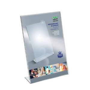 Portadepliant in acrilico con base a L Lebez formato 15x20 cm - verticale -